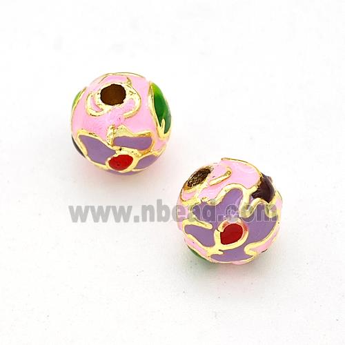 Copper Round Beads Multicolor Enamel Gold Plated