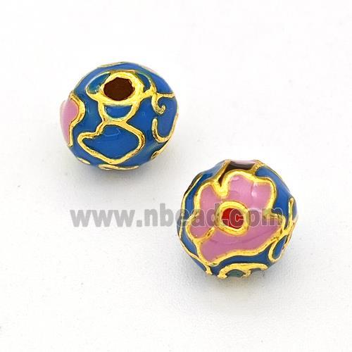 Copper Round Beads Multicolor Enamel Gold Plated