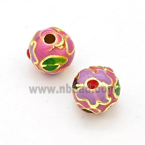 Copper Round Beads Multicolor Enamel Gold Plated