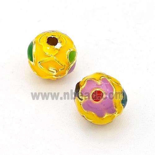 Copper Round Beads Multicolor Enamel Gold Plated