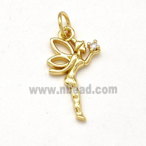 Copper Fairy Pendant Pave Zirconia Gold Plated