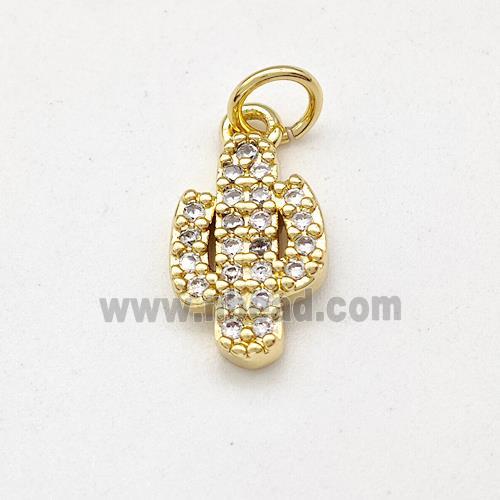 Cactus Charms Copper Pendant Pave Zirconia Gold Plated