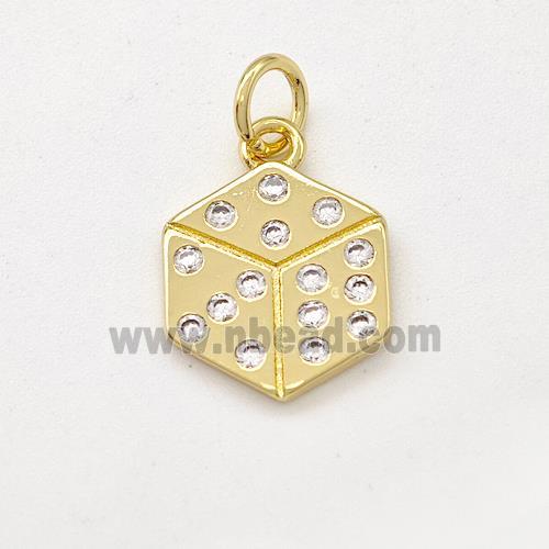 Copper Hexagon Pendant Micro Pave Zirconia Dice Gold Plated