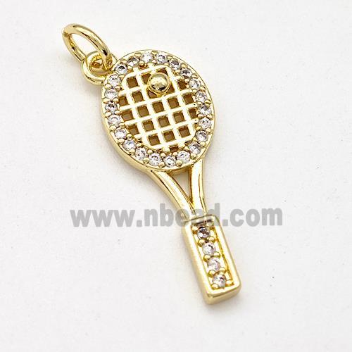 Tennis Racket Charms Copper Pendant Micro Pave Zirconia Sports Gold Plated