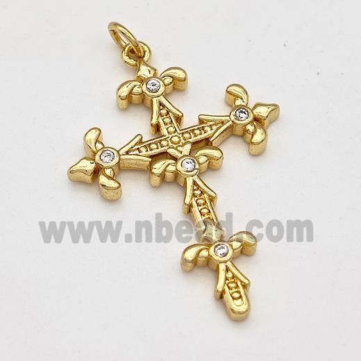 Copper Cross Pendant Pave Zirconia Gold Plated