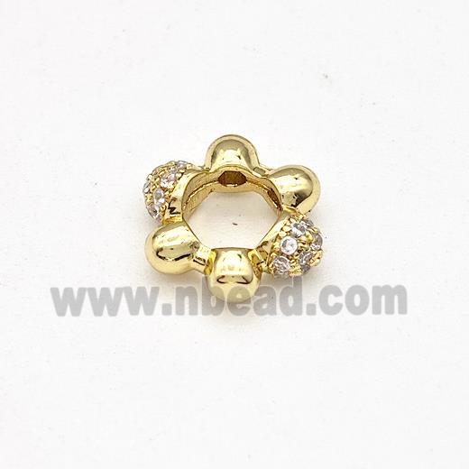 Copper Flower Beads Pave Zirconia Large Hole Gold Plated