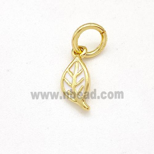 Copper Leaf Pendant White Enamel Gold Plated