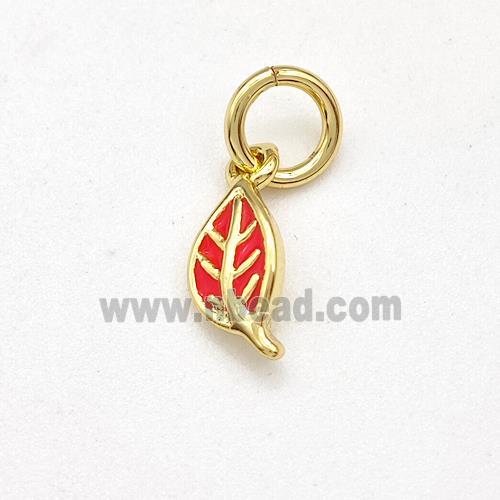 Copper Leaf Pendant Red Enamel Gold Plated