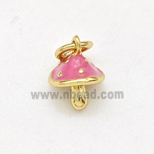 Copper Mushroom Pendant Pink Enamel Gold Plated