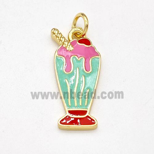 Ice Cream Bottle Drink Cup Charms Copper Pendant Multicolor Enamel Gold Plated