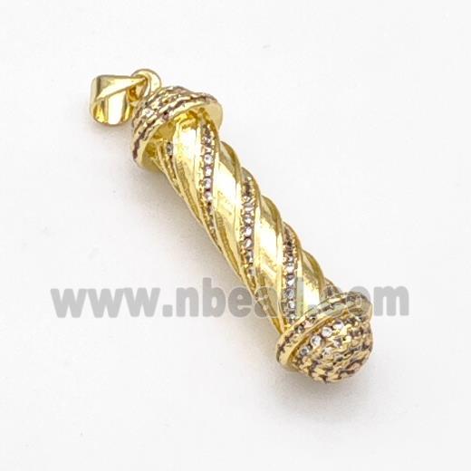 Barber Pole Charms Copper Stick Pendant Pave Zirconia Gold Plated