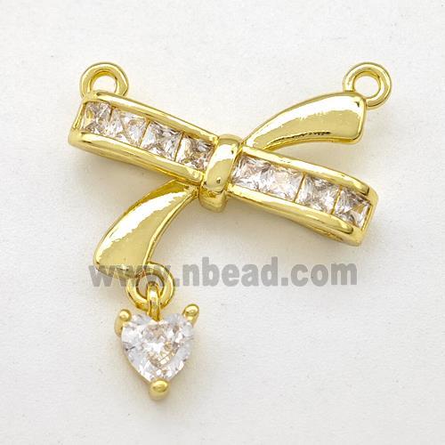 Copper Bow Pendant Pave Zirconia 2loops Gold Plated