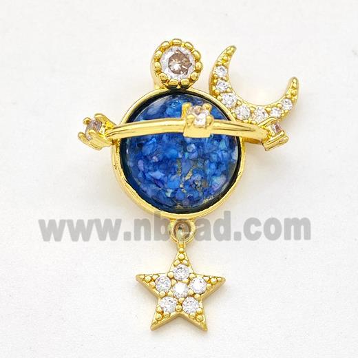 Copper Planet Pendant Pave Zirconia Moon Star Gold Plated