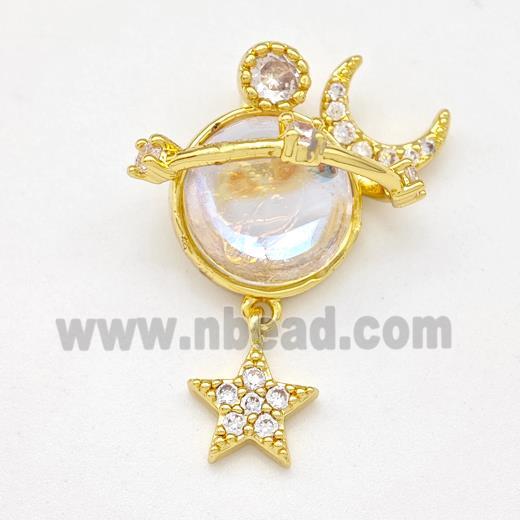 Copper Planet Pendant Pave Zirconia Moon Star Gold Plated