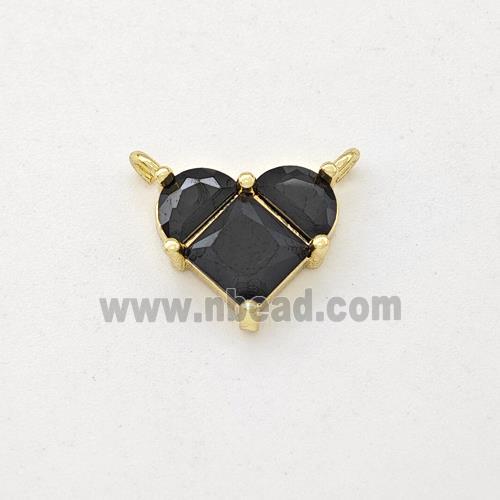 Copper Heart Pendant Pave Black Zirconia 2loops Gold Plated