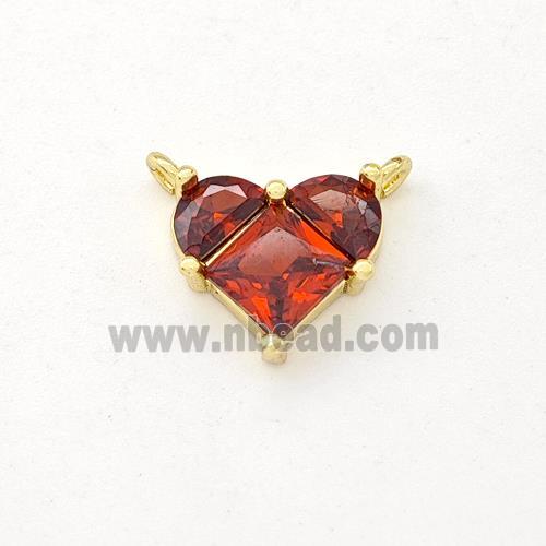 Copper Heart Pendant Pave Red Zirconia 2loops Gold Plated