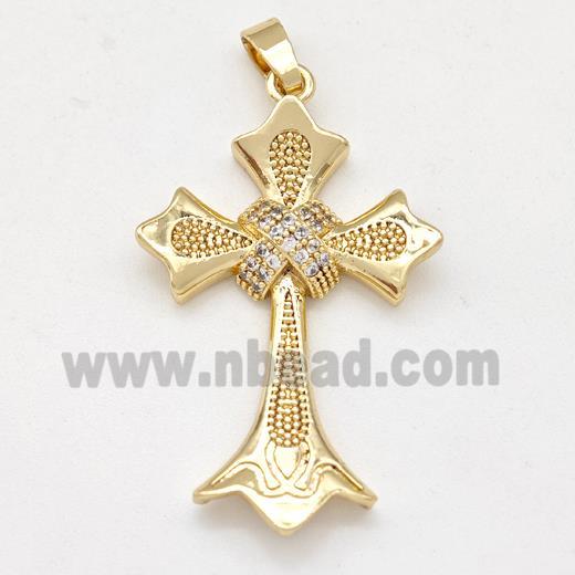 Copper Cross Pendant Pave Zirconia Gold Plated