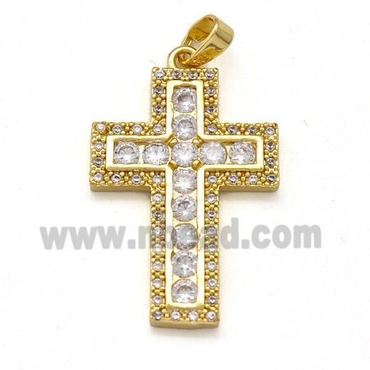 Copper Cross Pendant Pave Zirconia Gold Plated