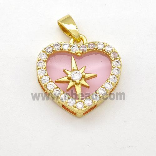 Copper Heart Pendant Micro Pave Zirconia Gold Plated