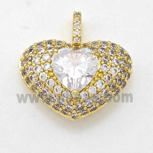 Copper Heart Pendant Micro Pave Zirconia Gold Plated