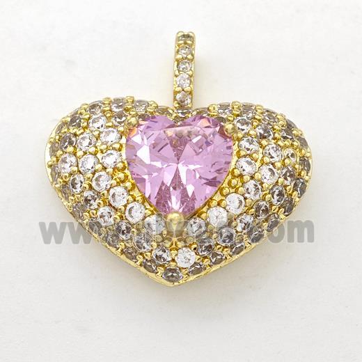 Copper Heart Pendant Micro Pave Zirconia Gold Plated