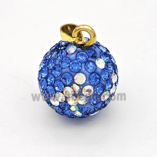 Clay Round Pendant Micro Pave Blue Rhinestone