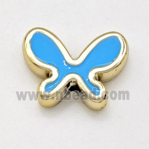 Resin Butterfly Beads Blue Enamel Gold Plated