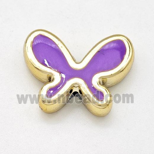 Resin Butterfly Beads Purple Enamel Gold Plated