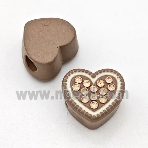 Coffee Resin Heart Micro Pave Rhinestone Large Hole