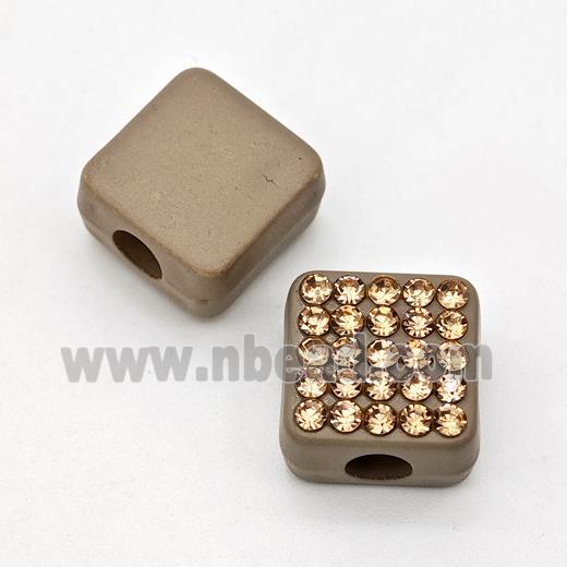 Coffee Resin Square Micro Pave Rhinestone Large Hole