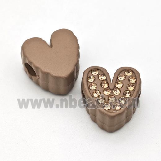 Resin Heart Beads Micro Pave Rhinestone Large Hole