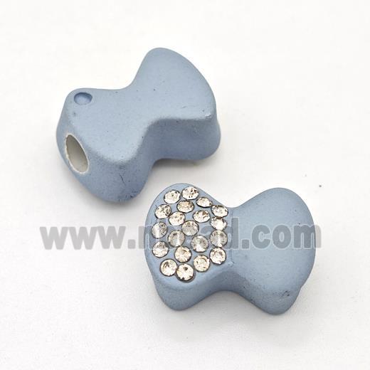 Bluegray Resin Bow Beads Micro Pave Rhinestone Large Hole