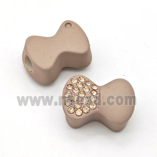 Coffee Resin Bow Beads Micro Pave Rhinestone Large Hole