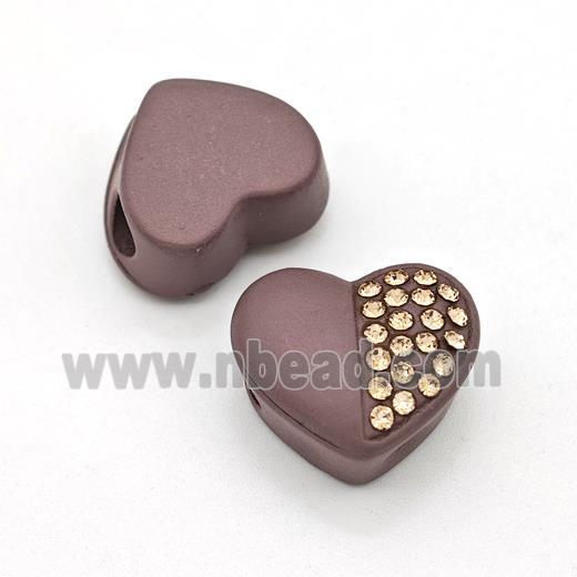 Chocolate Resin Heart Beads Micro Pave Rhinestone Large Hole