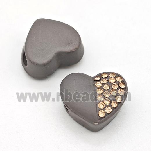 Darkgray Resin Heart Beads Micro Pave Rhinestone Large Hole