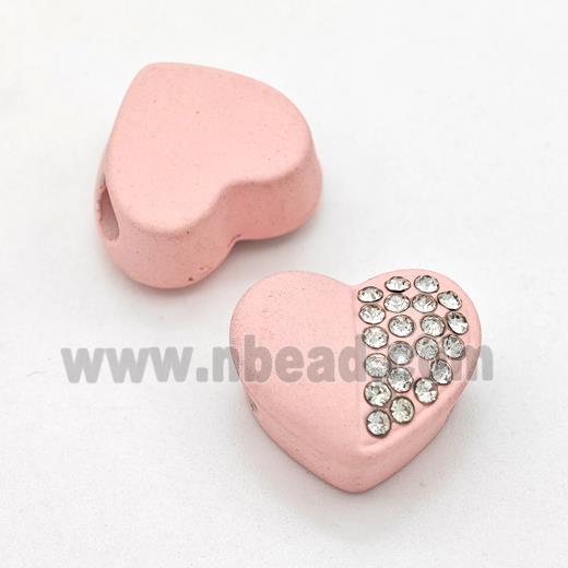 Pink Resin Heart Beads Micro Pave Rhinestone Large Hole