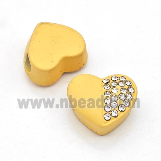 Golden Resin Heart Beads Micro Pave Rhinestone Large Hole