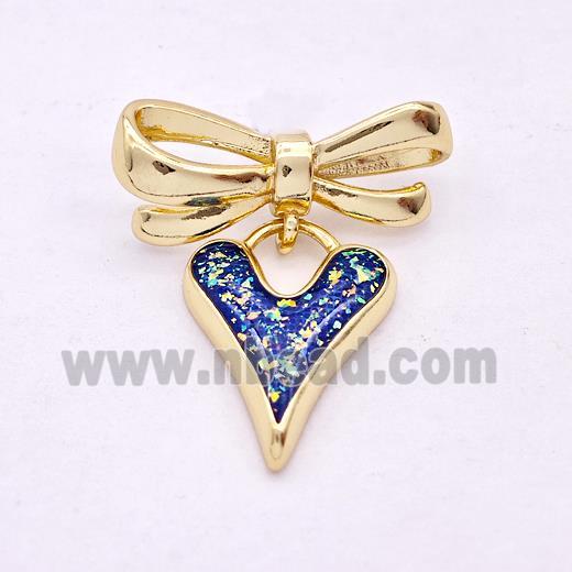 Copper Heart Stud Earrings Pave Fire Opal Bow 18K Gold Plated