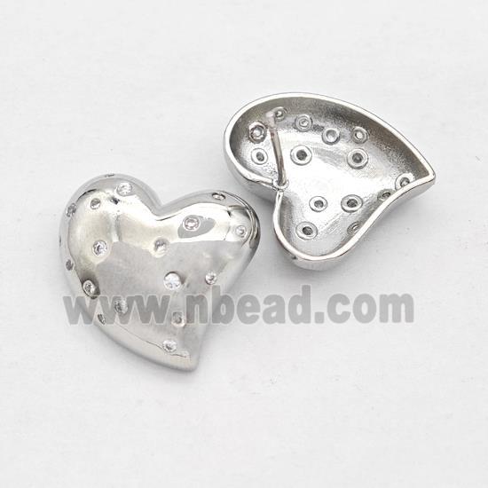 Copper Heart Stud Earring Micro Pave Zirconia Platinum Plated