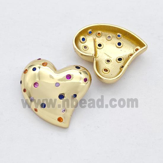 Copper Heart Stud Earring Micro Pave Zirconia Gold Plated