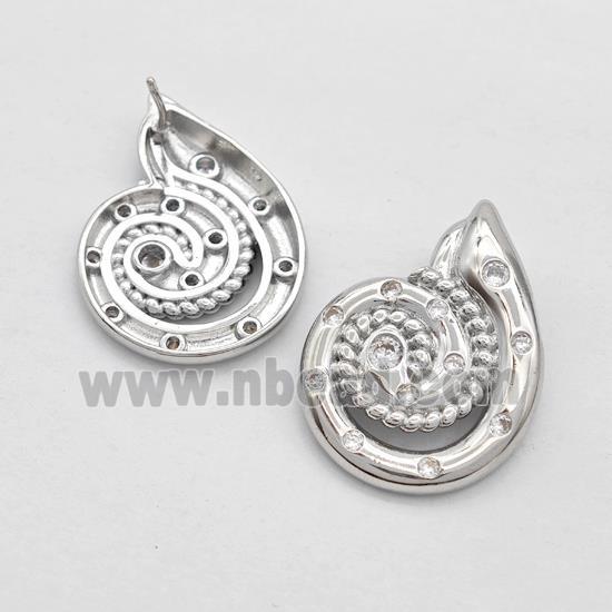 Copper Stud Earrings Micro Pave Zirconia Nautilus Shell Platinum Plated