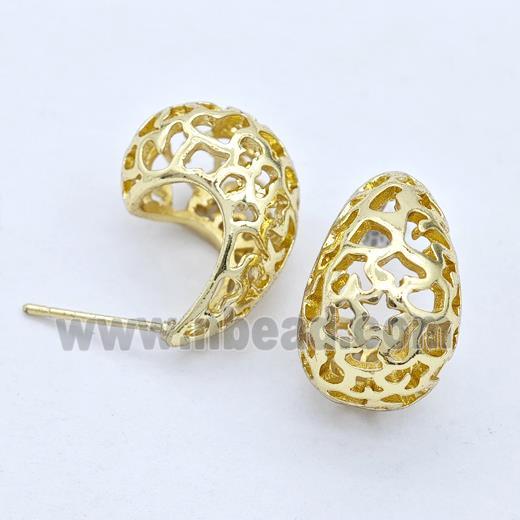 Copper Teardrop Stud Earrings Hollow Gold Plated