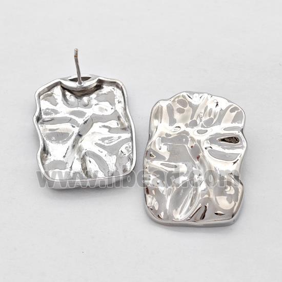 Copper Rectangle Stud Earrings Hammered Platinum Plated