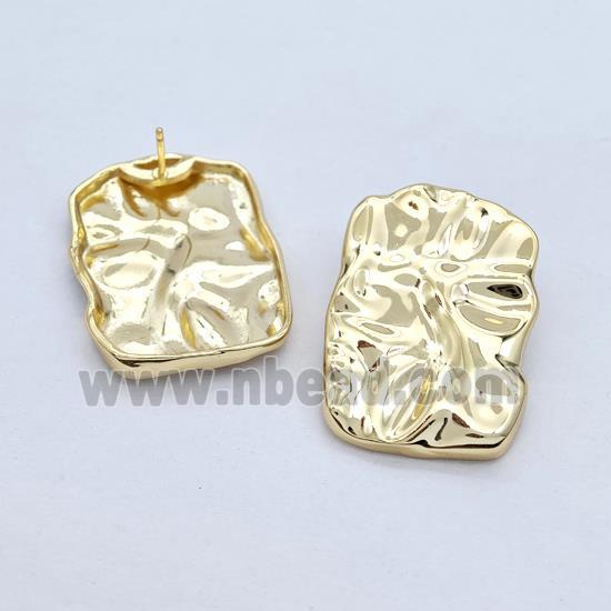 Copper Rectangle Stud Earrings Hammered Gold Plated