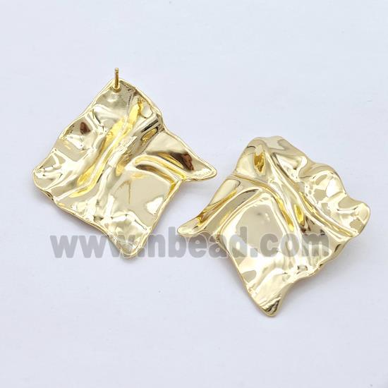 Copper Square Stud Earrings Hammered Gold Plated