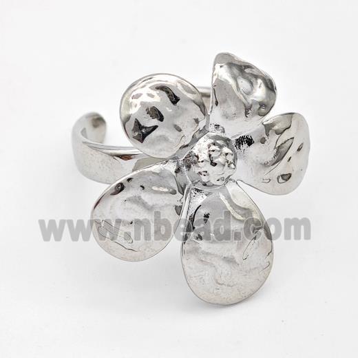 Copper Flower Rings Hammered Platinum Plated