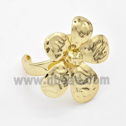 Copper Flower Rings Hammered Gold Plated