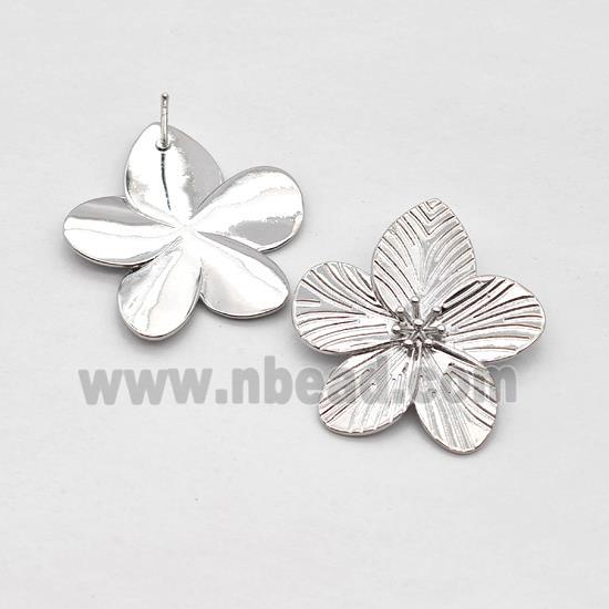 Copper Flower Stud Earrings Platinum Plated