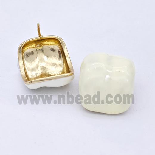 Copper Stud Earrings MilkWhite Enamel Gold Plated