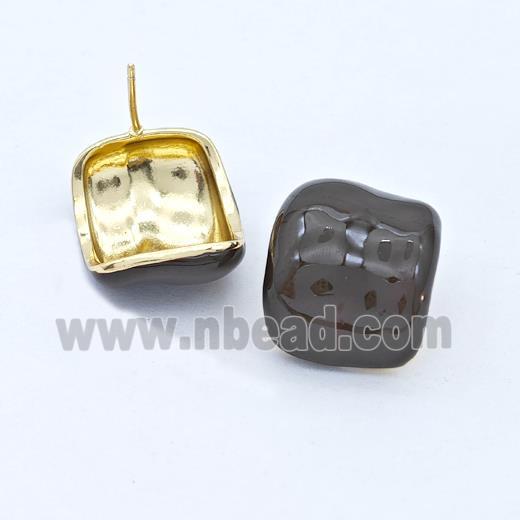 Copper Stud Earrings Black Enamel Gold Plated